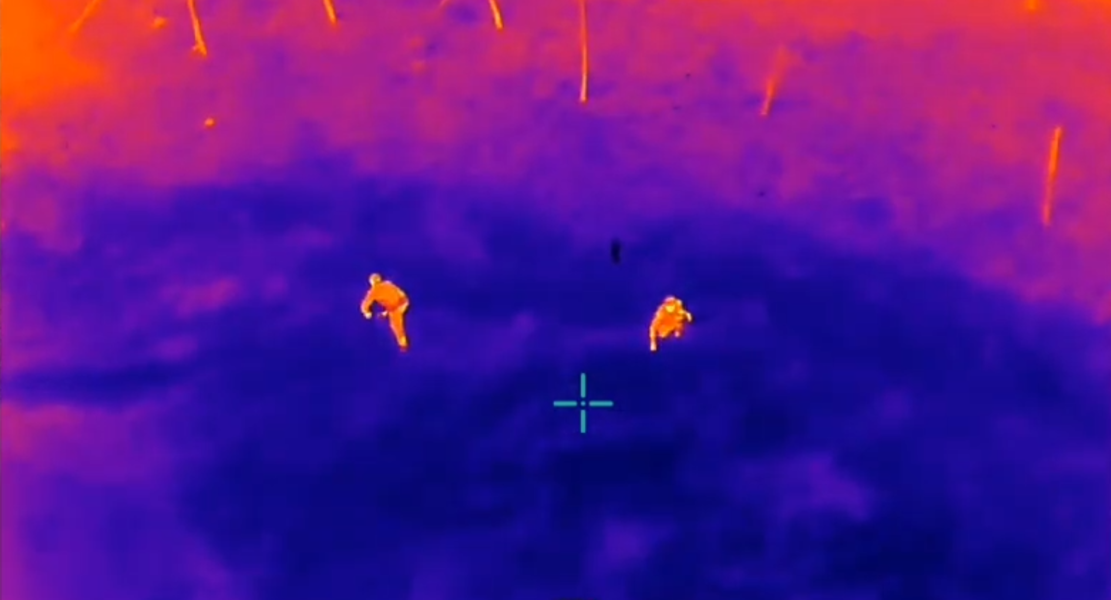 Thermal imaging view highlighting human activity