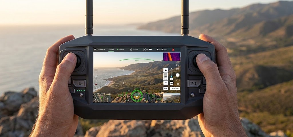 Aviator 2 held in hands showing the flight interface