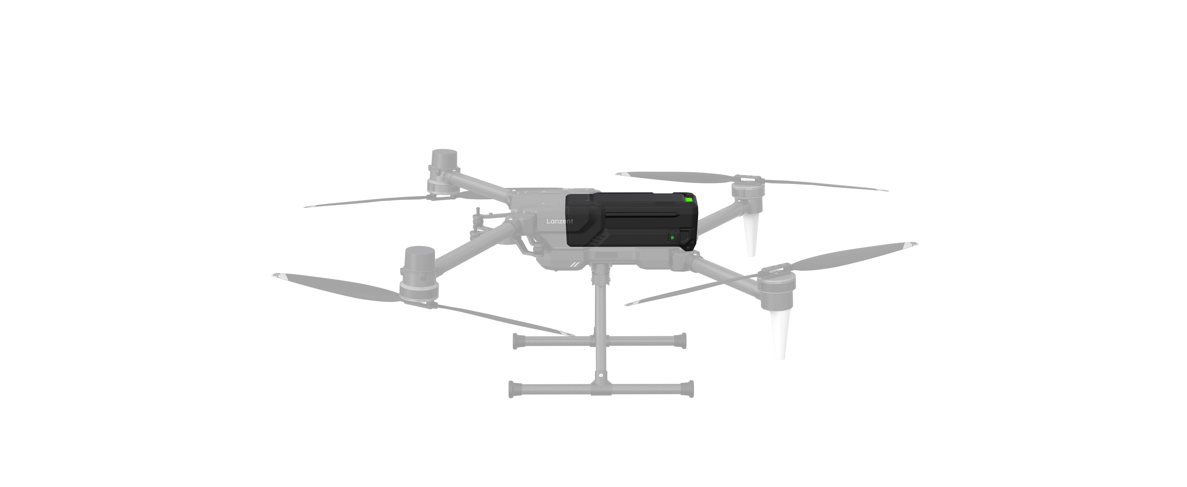 Lanzent drone top view with battery locked in place