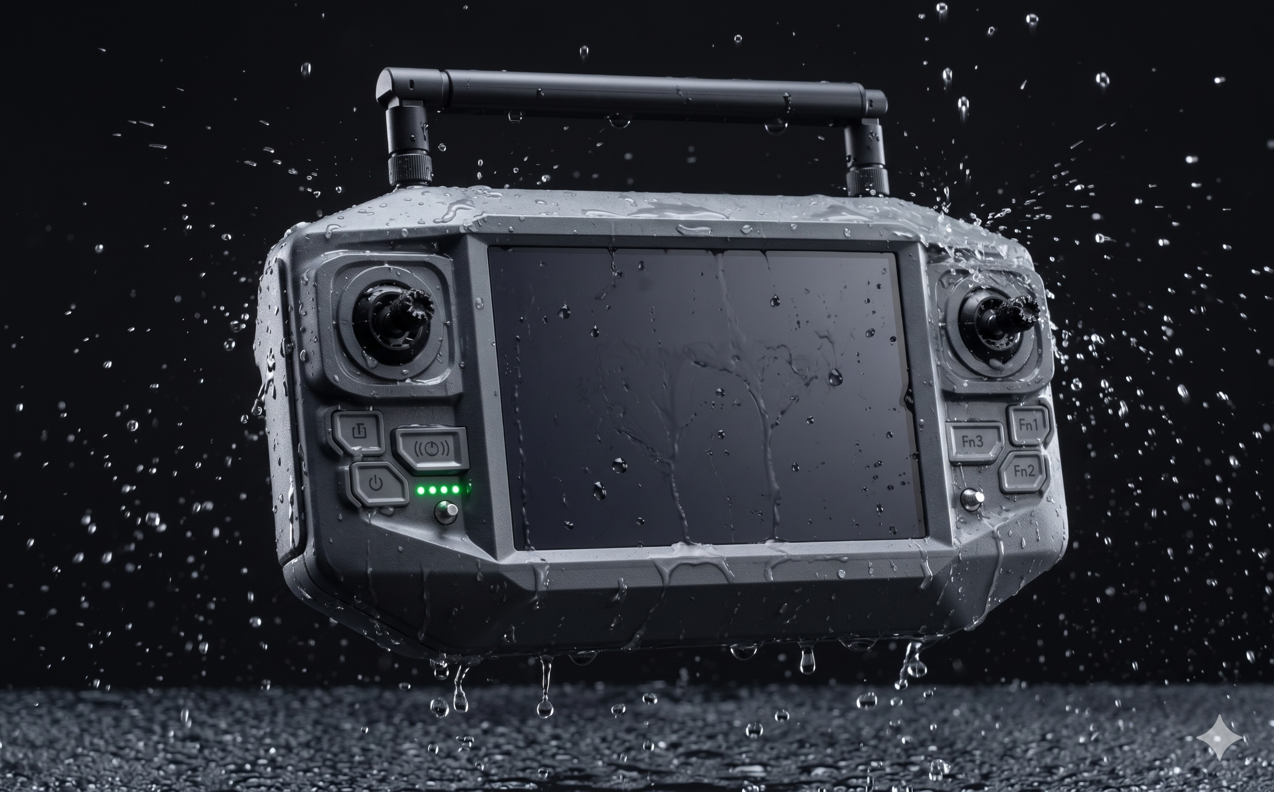 Aviator 2 controller covered in water droplets